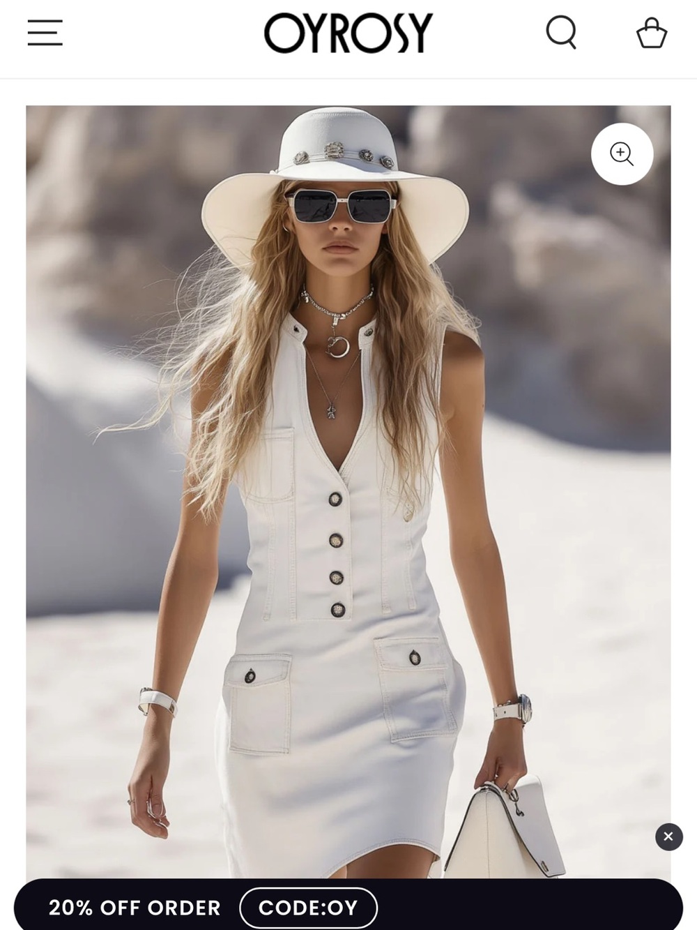 OYROSY White Sleeveless Button-Front Mini Dress